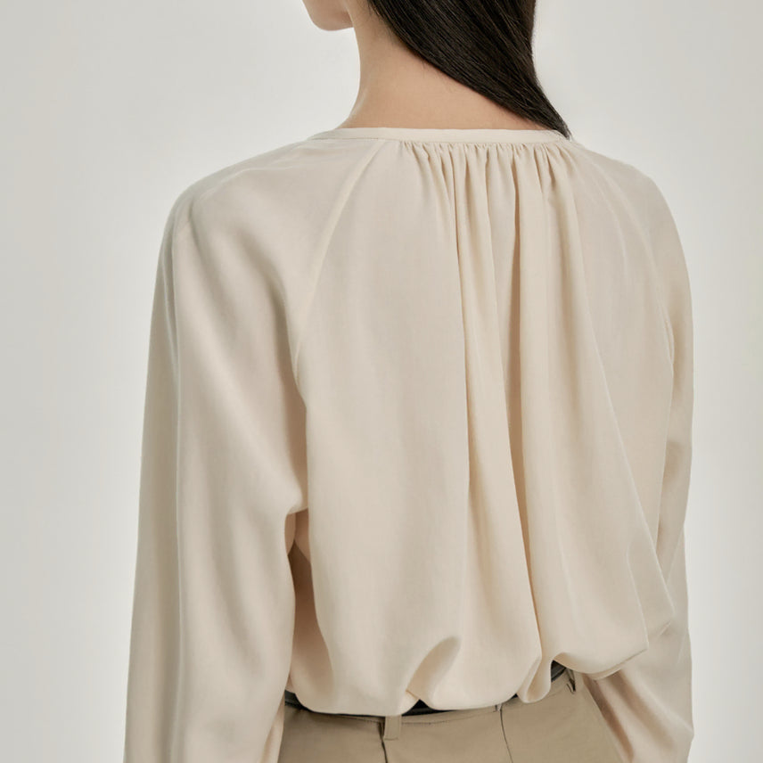 [BUNJANG] Merci Beaucoup Row Shirring Blouse Cream / 메르시비앙 메비 로우 셔링 블라우스