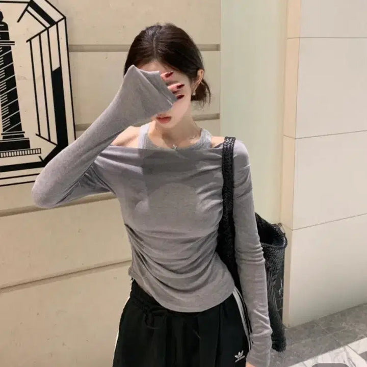 [BUNJANG] Le Moment Slim Drape T-Shirt - Charcoal / (새상품/Made) 르모멘트 Slim Drape T - 차콜 col