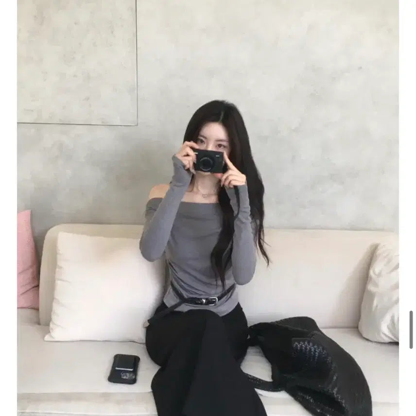 [BUNJANG] Le Moment Slim Drape T-Shirt - Charcoal / (새상품/Made) 르모멘트 Slim Drape T - 차콜 col