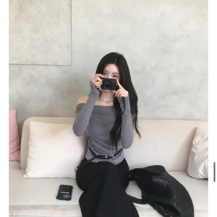 [BUNJANG] Le Moment Slim Drape T-Shirt - Charcoal / (새상품/Made) 르모멘트 Slim Drape T - 차콜 col