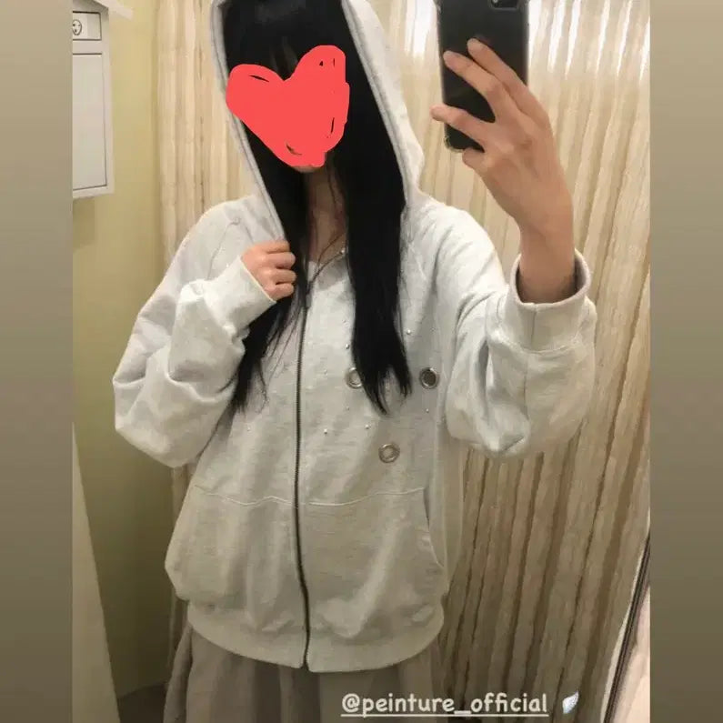 [BUNJANG] Paintchual Stud Circle-ring Hoodie / 페인츄얼 Stud Circle-ring Hoodie-화이트 멜란지