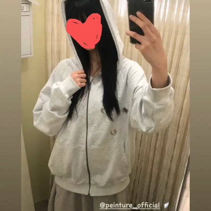 [BUNJANG] Paintchual Stud Circle-ring Hoodie / 페인츄얼 Stud Circle-ring Hoodie-화이트 멜란지