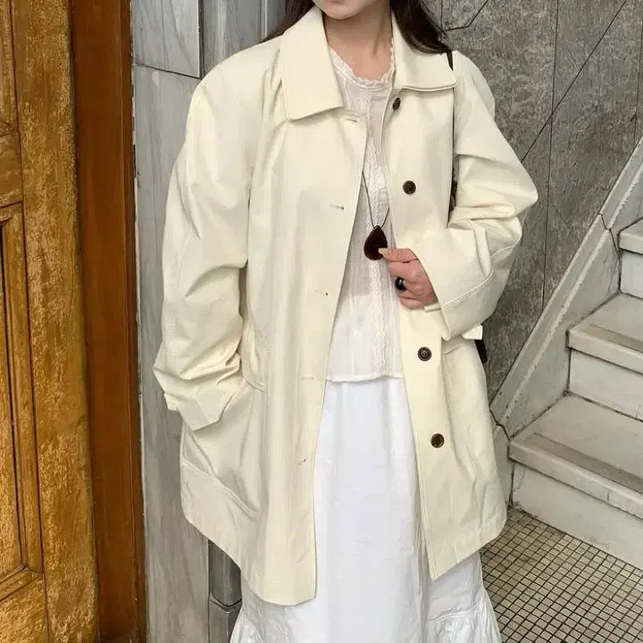[BUNJANG] THELLE Double Collar Jacket Trench Coat Butter / 더릴 double collar jacket 자켓 트렌치 코트 버터