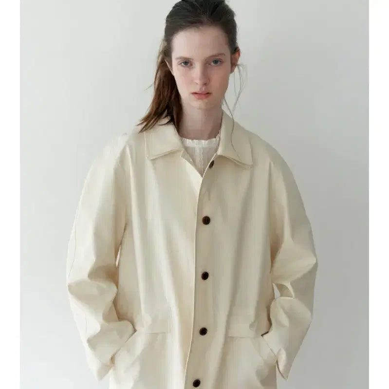 [BUNJANG] THELLE Double Collar Jacket Trench Coat Butter / 더릴 double collar jacket 자켓 트렌치 코트 버터