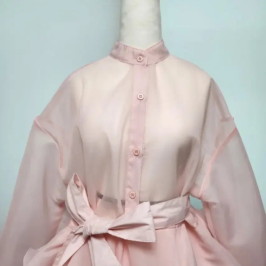 [BUNJANG] Pink Sheer Frill Mini Dress / [새제품] 핑크 시스루 프릴 미니 원피스 free