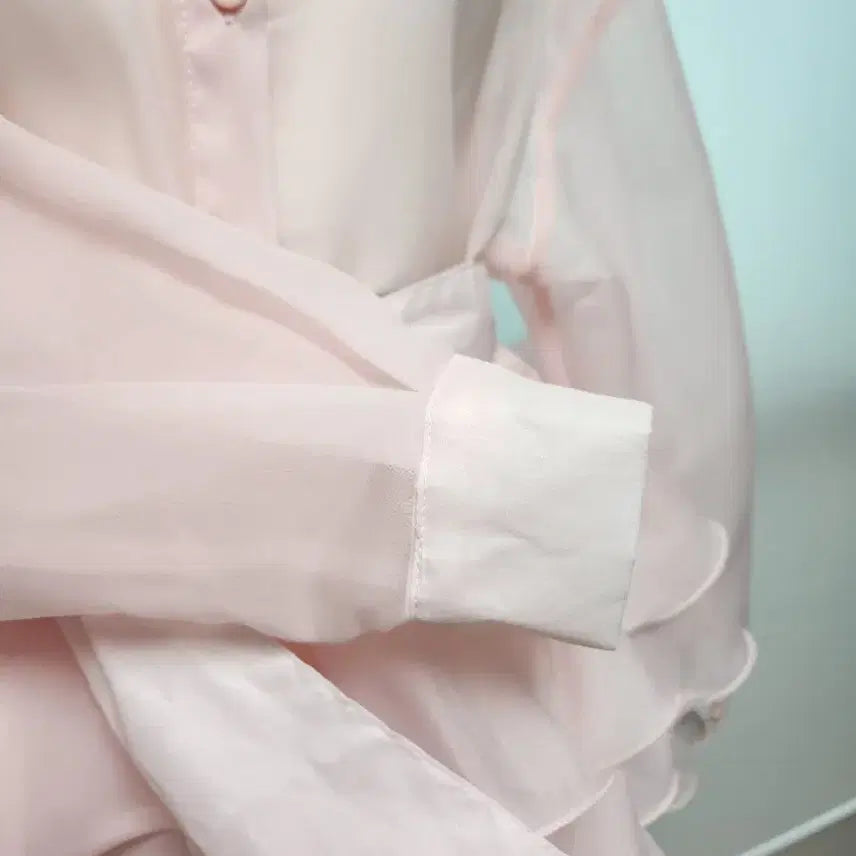 [BUNJANG] Pink Sheer Frill Mini Dress / [새제품] 핑크 시스루 프릴 미니 원피스 free