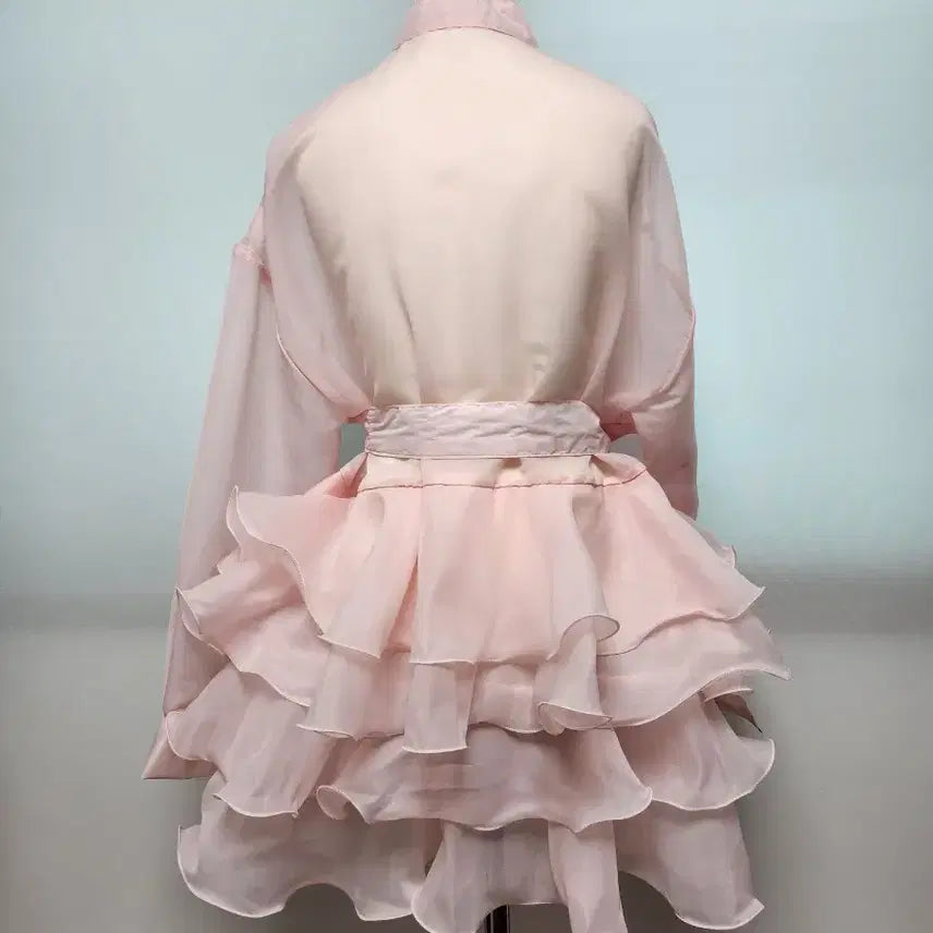 [BUNJANG] Pink Sheer Frill Mini Dress / [새제품] 핑크 시스루 프릴 미니 원피스 free