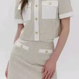 [BUNJANG] Marie Claire Striped Setup Beige / 새상품 마리끌레르 스트라이프 셋업 베이지, 36(44)