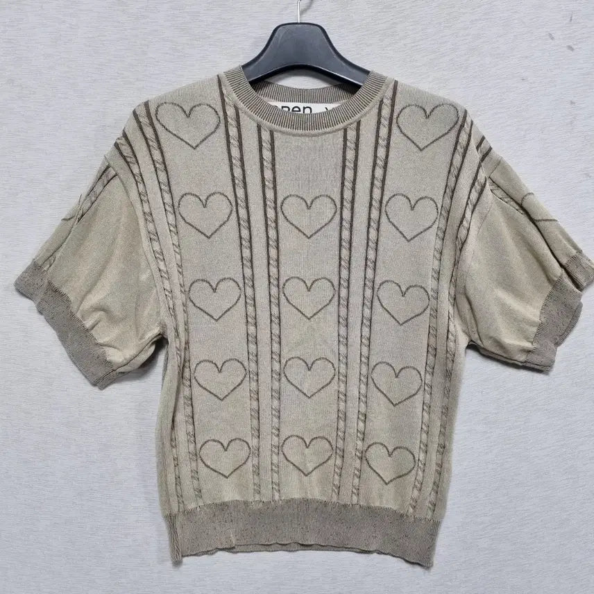 [BUNJANG] Open Yy Heart Pattern Knit Top / 오픈 Yy 반팔 니트 여66-77ㅡ0410