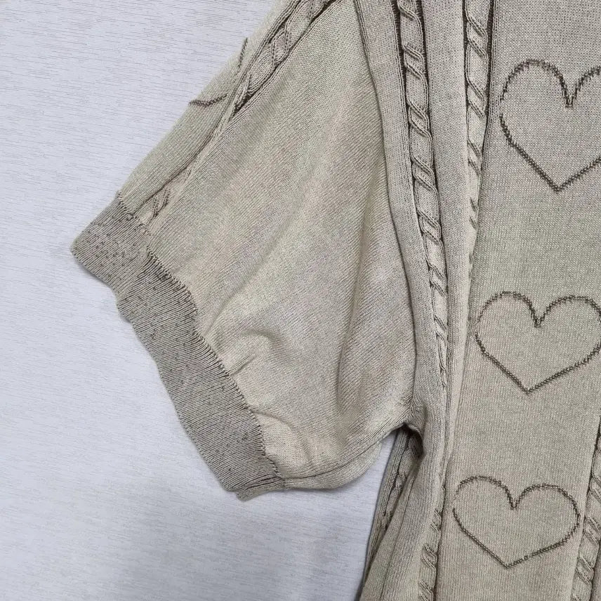 [BUNJANG] Open Yy Heart Pattern Knit Top / 오픈 Yy 반팔 니트 여66-77ㅡ0410