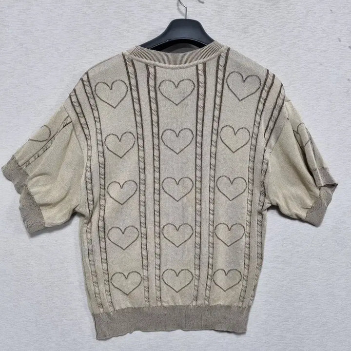 [BUNJANG] Open Yy Heart Pattern Knit Top / 오픈 Yy 반팔 니트 여66-77ㅡ0410