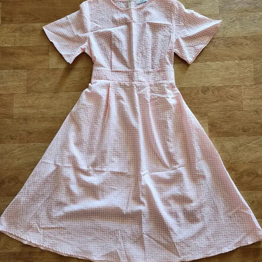 [BUNJANG] Pink Gingham Check Midi Dress / 핑크 깅엄체크 반팔 원피스