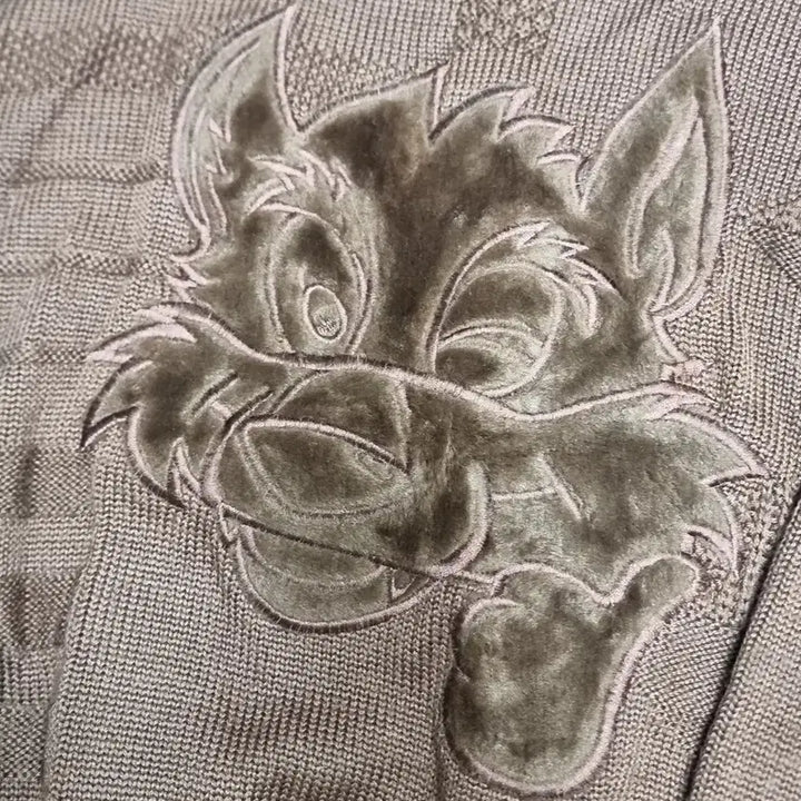 [BUNJANG] CALBARL Brown Wolf Embroidery Knit (Size 100-105) / CALBARL 브라운 통과제리 자수 니트(100-105)