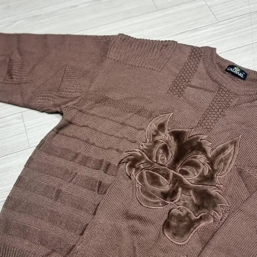 [BUNJANG] CALBARL Brown Wolf Embroidery Knit (Size 100-105) / CALBARL 브라운 통과제리 자수 니트(100-105)