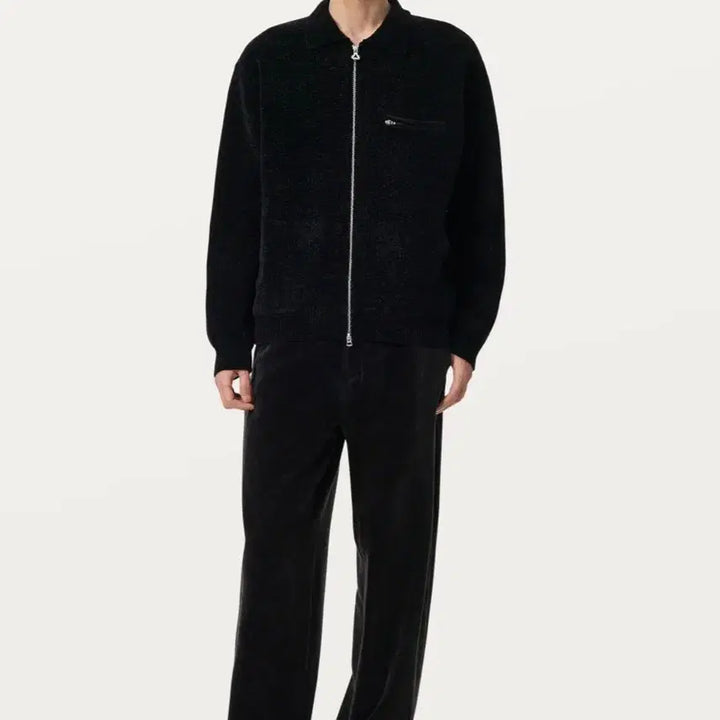 [BUNJANG] Solid Homme Black Velvet Collar Knit Zip-Up Size 50 / (새제품)솔리드옴므/블랙 벨벳 카라 니트 집업/50