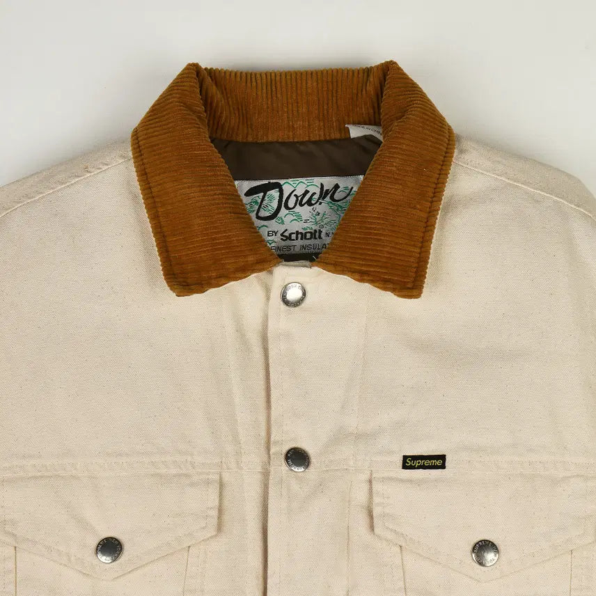 [BUNJANG] Supreme x Schott Canvas Down Trucker Jacket Natural / [S] 슈프림 x 쇼트 캔버스 다운 트러커 자켓 내츄럴 - 22FW