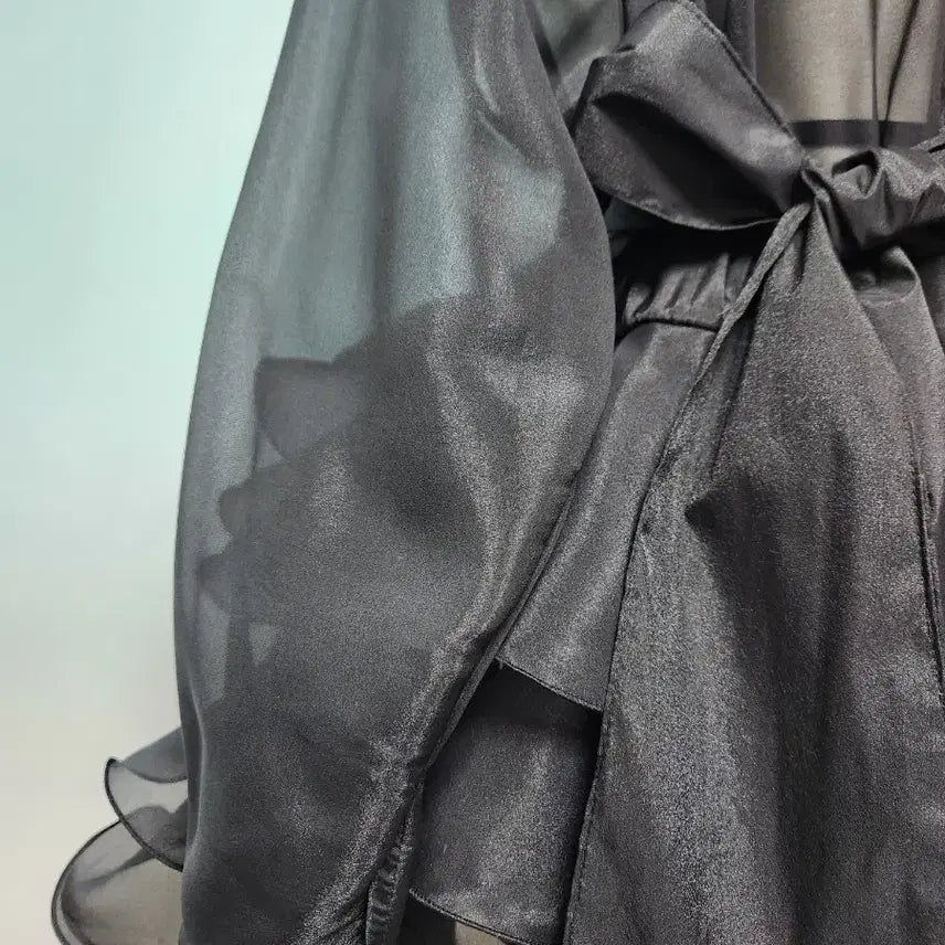 [BUNJANG] Black See-through Ribbon Blouse with Frill Skirt / [새제품] 블랙 시스루 리본 블라우스 프릴 스커트