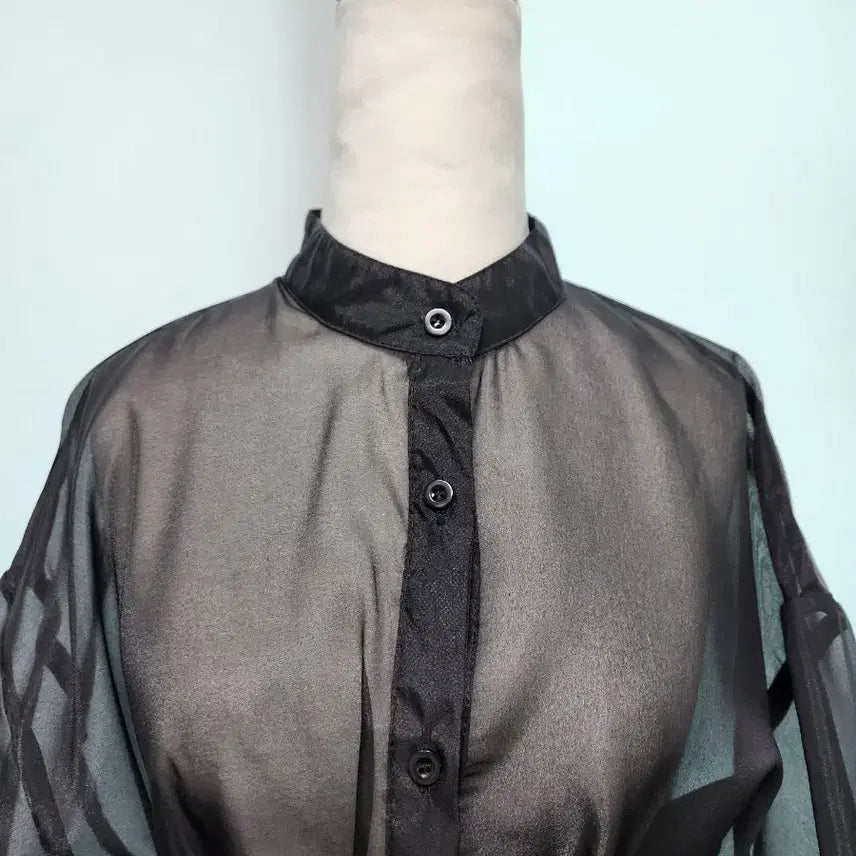[BUNJANG] Black See-through Ribbon Blouse with Frill Skirt / [새제품] 블랙 시스루 리본 블라우스 프릴 스커트
