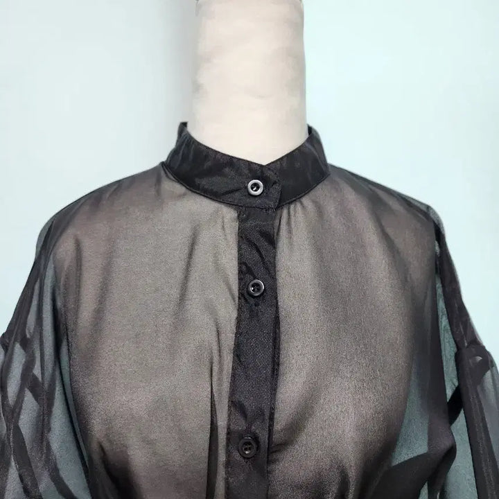 [BUNJANG] Black See-through Ribbon Blouse with Frill Skirt / [새제품] 블랙 시스루 리본 블라우스 프릴 스커트