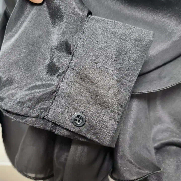 [BUNJANG] Black See-through Ribbon Blouse with Frill Skirt / [새제품] 블랙 시스루 리본 블라우스 프릴 스커트
