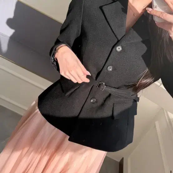 [BUNJANG] High-Quality Buttoned Collar Belted Jacket / 원가97[새상품]국내제작 하이퀄리티 단추 카라 벨트 자켓 라이트미