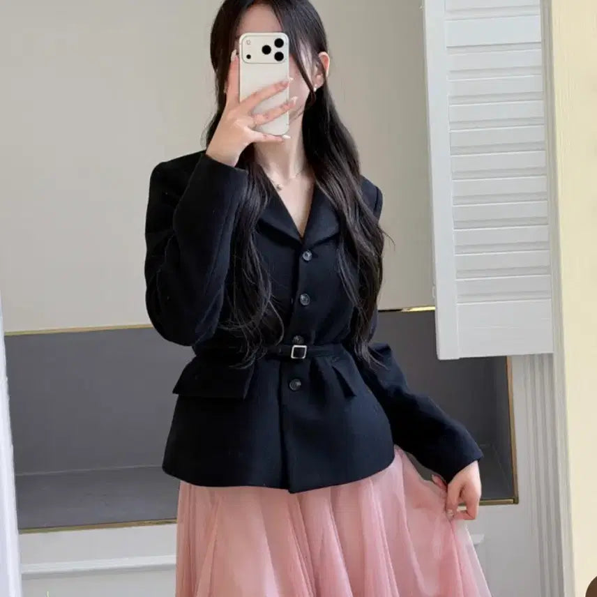 [BUNJANG] High-Quality Buttoned Collar Belted Jacket / 원가97[새상품]국내제작 하이퀄리티 단추 카라 벨트 자켓 라이트미