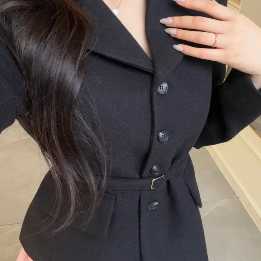 [BUNJANG] High-Quality Buttoned Collar Belted Jacket / 원가97[새상품]국내제작 하이퀄리티 단추 카라 벨트 자켓 라이트미