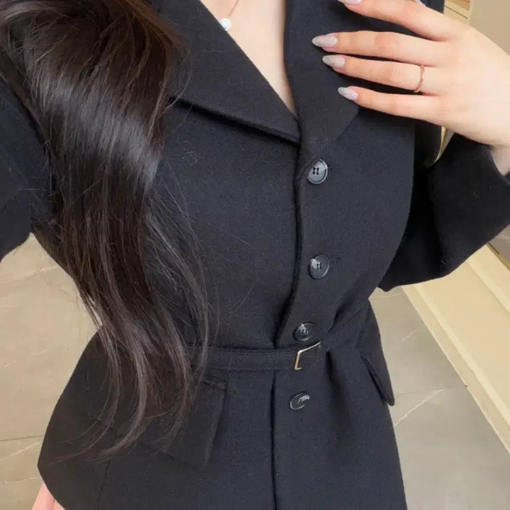 [BUNJANG] High-Quality Buttoned Collar Belted Jacket / 원가97[새상품]국내제작 하이퀄리티 단추 카라 벨트 자켓 라이트미