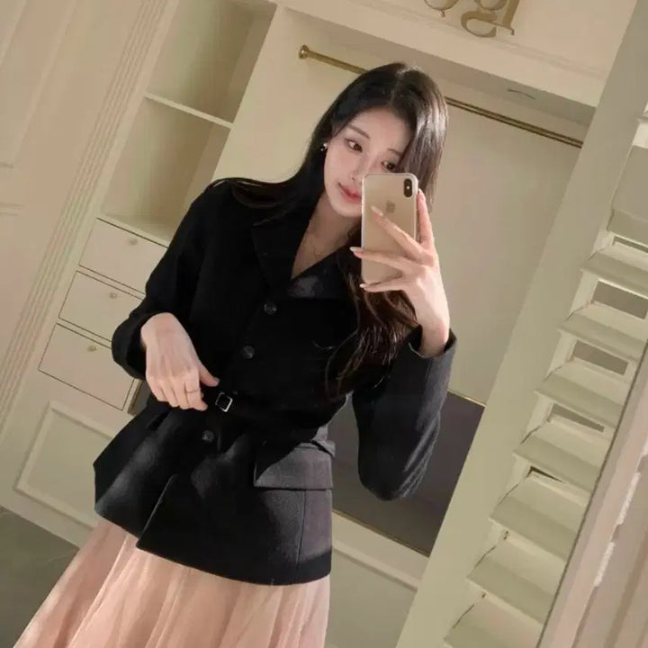 [BUNJANG] High-Quality Buttoned Collar Belted Jacket / 원가97[새상품]국내제작 하이퀄리티 단추 카라 벨트 자켓 라이트미