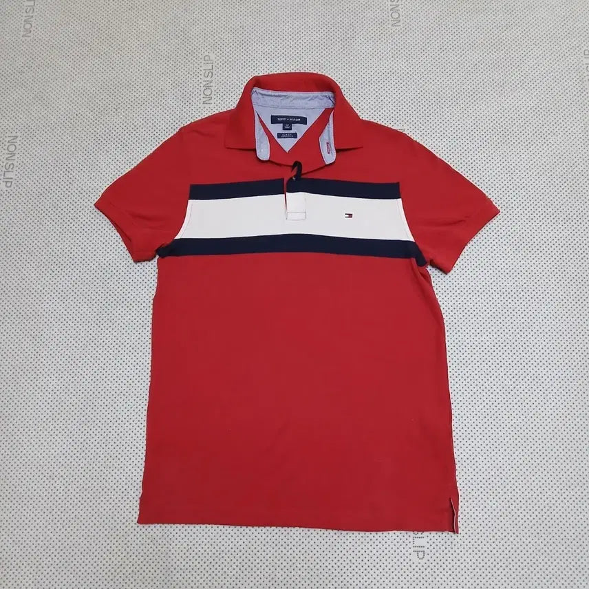 [BUNJANG] Tommy Hilfiger Red Stripe Polo Shirt / 타미힐피거 레드 스트라이프 반팔 폴로티