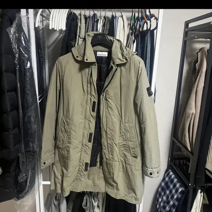 [BUNJANG] Stone Island Hooded Coat - Khaki / 스톤아일랜드 후드 코트 카키색