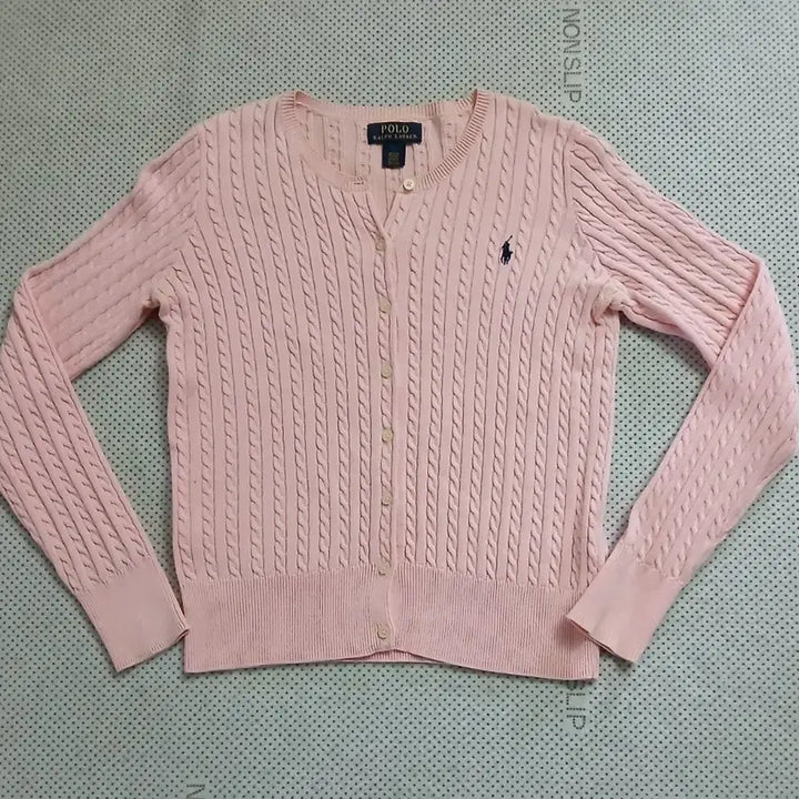 [BUNJANG] Polo Ralph Lauren Pink Cable Knit Cardigan / 폴로 랄프로렌 핑크 케이블 니트 가디건