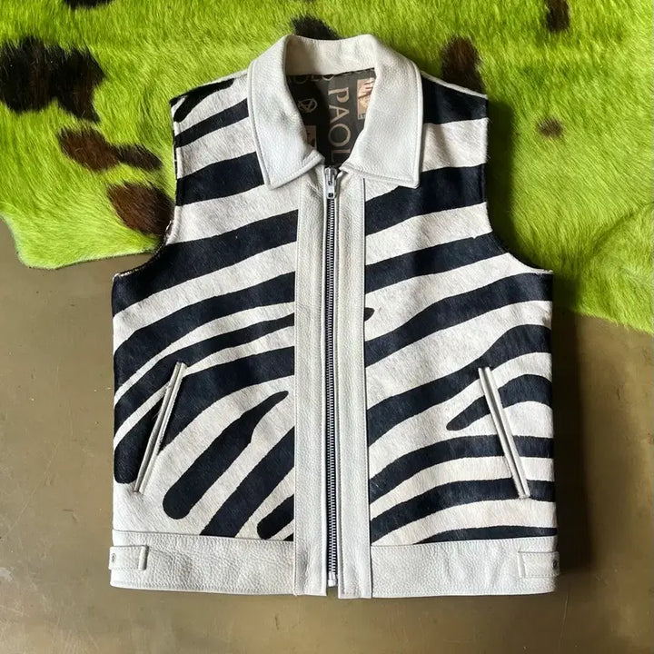 [SOLD OUT] GUCCI 올드 구찌 부틀랙 리얼 송치 카우 레더 빈티지 지브라 베스트