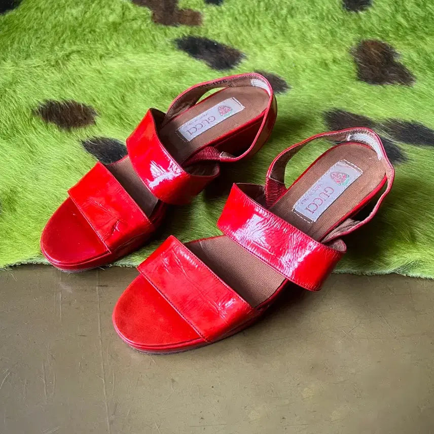 [BUNJANG] Gucci Vintage Red Patent Leather Sandals / 1980s GUCCI 구찌 빈티지 레드 페이던트 에나멜 레더 샌들 슈즈