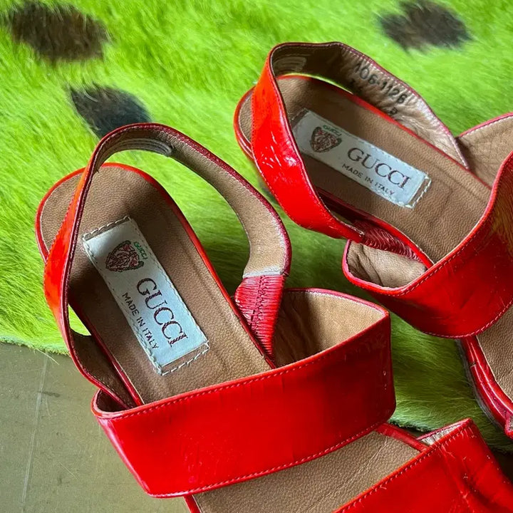 [BUNJANG] Gucci Vintage Red Patent Leather Sandals / 1980s GUCCI 구찌 빈티지 레드 페이던트 에나멜 레더 샌들 슈즈
