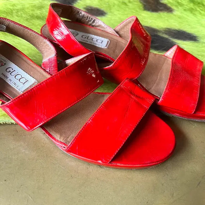 [BUNJANG] Gucci Vintage Red Patent Leather Sandals / 1980s GUCCI 구찌 빈티지 레드 페이던트 에나멜 레더 샌들 슈즈
