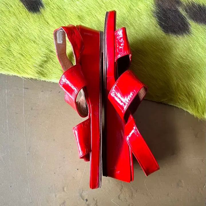 [BUNJANG] Gucci Vintage Red Patent Leather Sandals / 1980s GUCCI 구찌 빈티지 레드 페이던트 에나멜 레더 샌들 슈즈