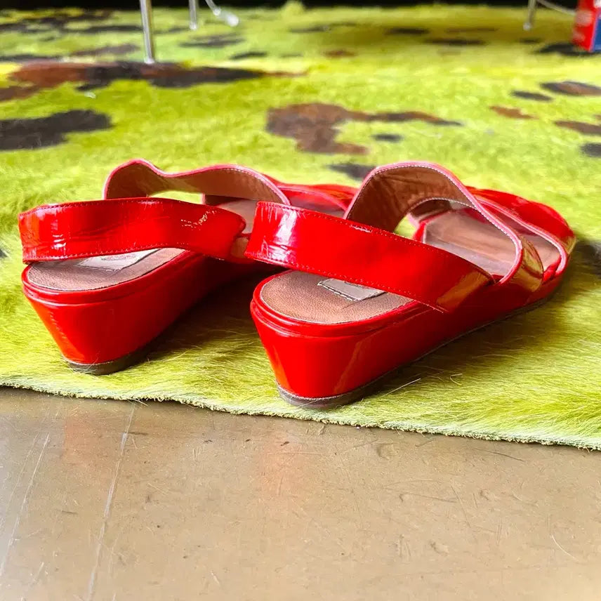 [BUNJANG] Gucci Vintage Red Patent Leather Sandals / 1980s GUCCI 구찌 빈티지 레드 페이던트 에나멜 레더 샌들 슈즈