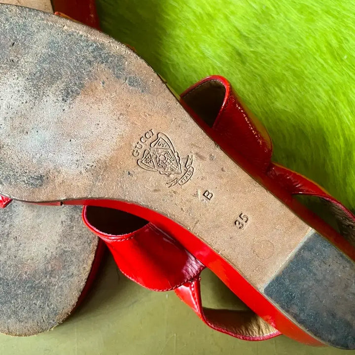 [BUNJANG] Gucci Vintage Red Patent Leather Sandals / 1980s GUCCI 구찌 빈티지 레드 페이던트 에나멜 레더 샌들 슈즈