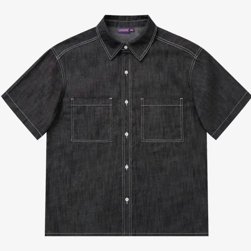 [SOLD OUT] 라퍼 투 포켓 데님 워크 셔츠 반팔(블랙)