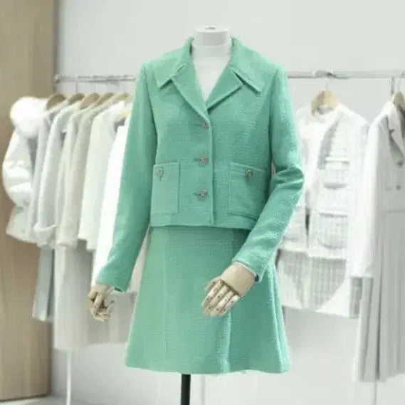 [BUNJANG] LINE Mint Tweed Crop Jacket / 라인 민트 트위드 크롭 자켓