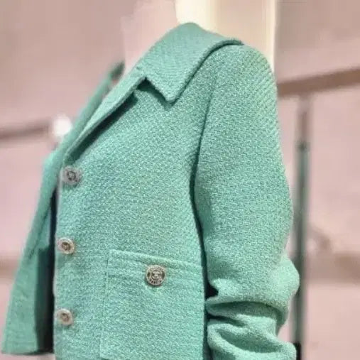 [BUNJANG] LINE Mint Tweed Crop Jacket / 라인 민트 트위드 크롭 자켓