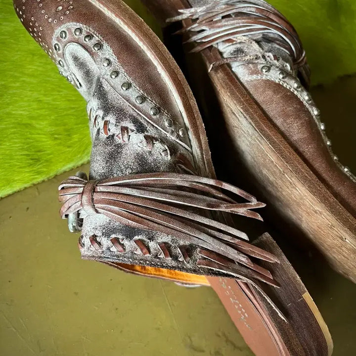 [BUNJANG] Whoop de doo Vintage Western Fringe Mule Loafers / Whoop de doo 홉데두 일본 빈티지 웨스턴 프린지 뮬 로퍼 구두