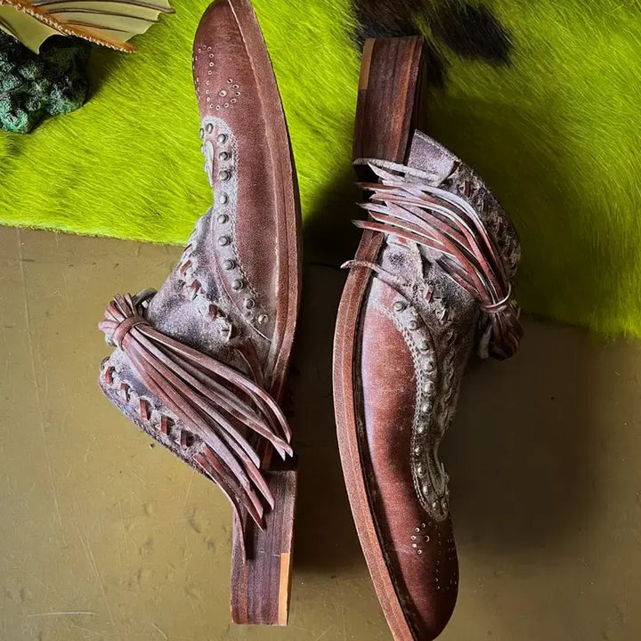 [BUNJANG] Whoop de doo Vintage Western Fringe Mule Loafers / Whoop de doo 홉데두 일본 빈티지 웨스턴 프린지 뮬 로퍼 구두