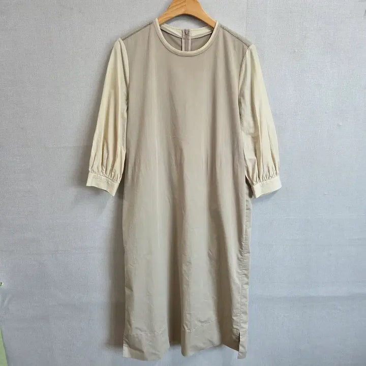 [BUNJANG] JJ899 Beige Colorblock 3/4 Sleeve Dress / 여성 배색 7부 소매 바스락 원피스 베이지 F JJ899