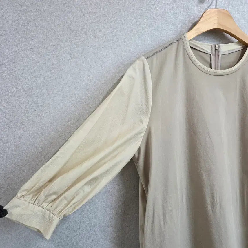 [BUNJANG] JJ899 Beige Colorblock 3/4 Sleeve Dress / 여성 배색 7부 소매 바스락 원피스 베이지 F JJ899
