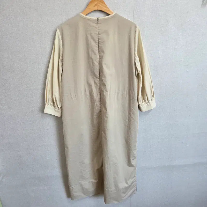[BUNJANG] JJ899 Beige Colorblock 3/4 Sleeve Dress / 여성 배색 7부 소매 바스락 원피스 베이지 F JJ899