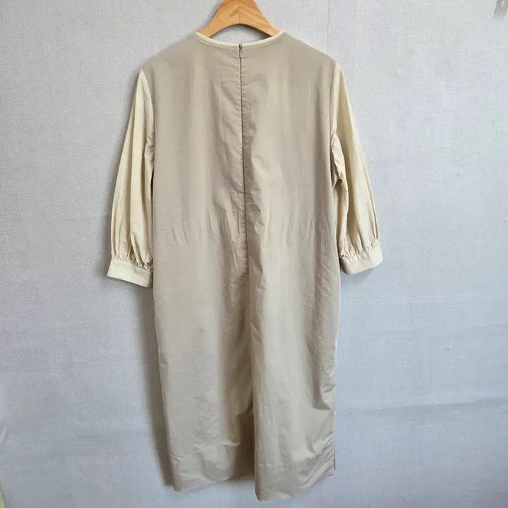 [BUNJANG] JJ899 Beige Colorblock 3/4 Sleeve Dress / 여성 배색 7부 소매 바스락 원피스 베이지 F JJ899