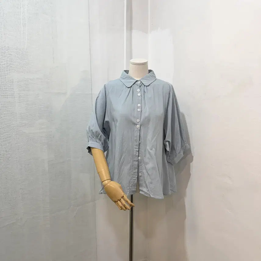 [BUNJANG] Round Collar Short Sleeve Blouse / 라운드카라 5부 반팔블라우스 반팔셔츠 4349