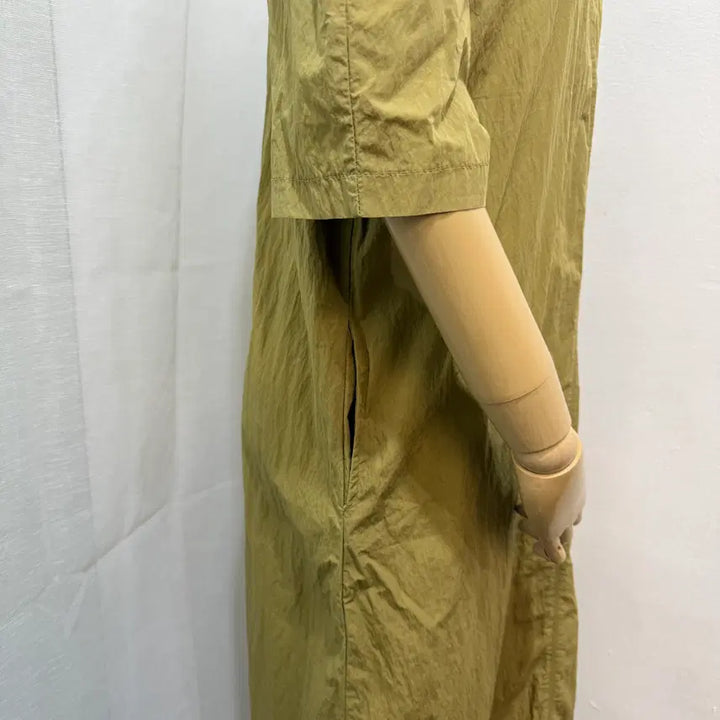 [BUNJANG] Olive Crinkle Nylon Long Dress / 올리브 바스락 나일론 반팔롱원피스 롱드레스 4355